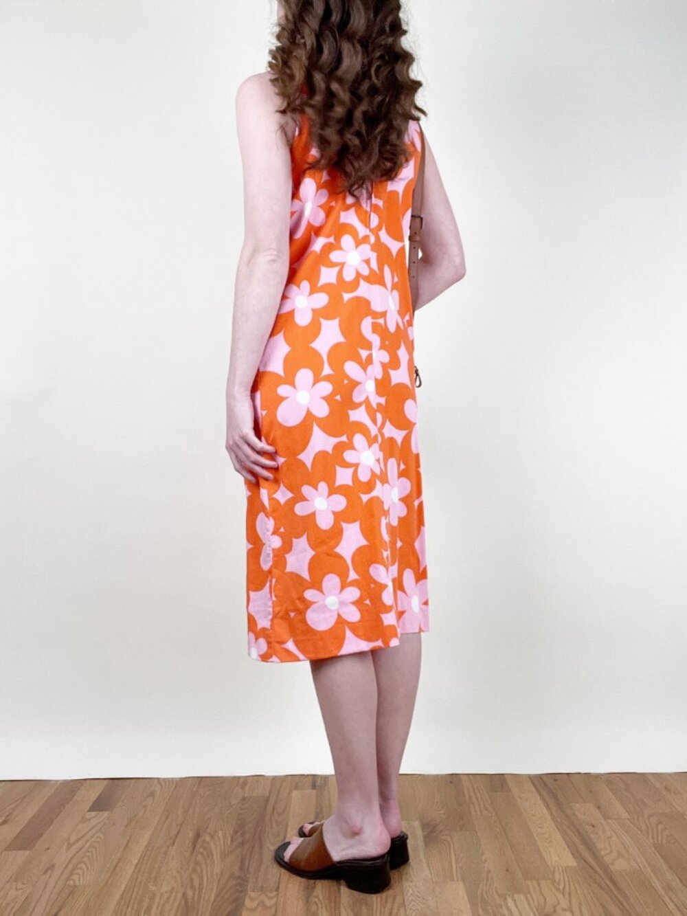 Vintage 60s 70s Mod Flower Power Print Midi Sun Dress Halter MCM 1960's 1970's - Picture 4 of 11